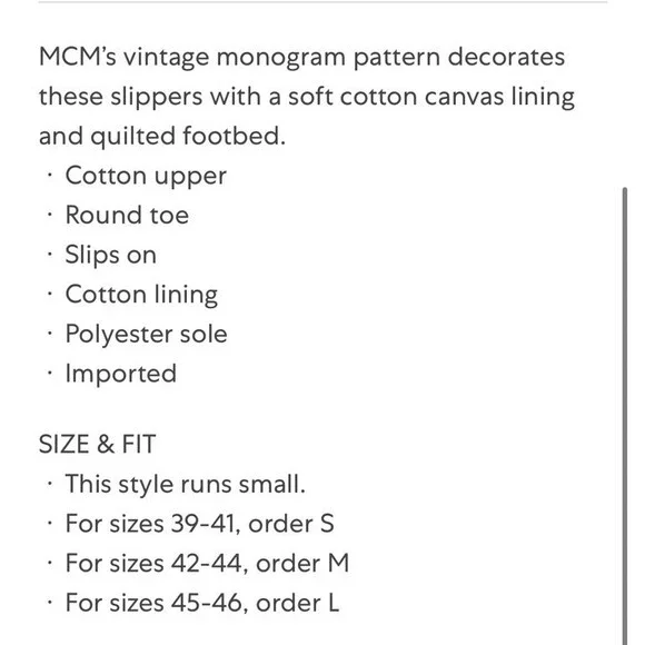 NEW IN BOX MCM VINTAGE SIGNATURE MONOGRAM PRINT SLIPPERS $285 Size M - Picture 4 of 5